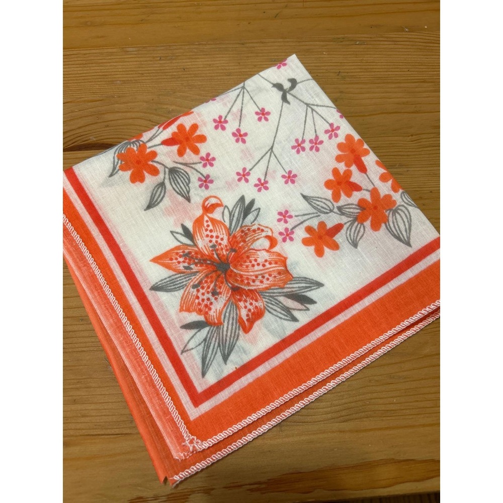 Vintage Square Floral Tiger Lily Cotton Napkins Set of 12 Coral MCM Never Used